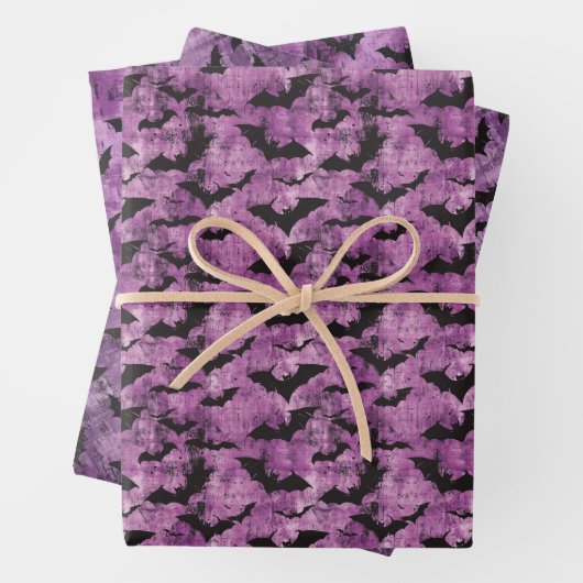 Spooky Black Bat Muster auf grungy Lila Geschenkpapier Set (Beispiel)