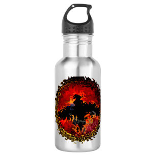 Spooky Black Bat Red Flames Trinkflasche