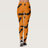 Spooky Black Bats Muster Halloween Orange Leggings (Rückseite)
