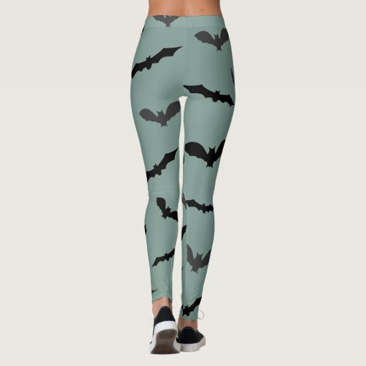 Spooky Black Bats Pattern Halloween Leggings (Rückseite)
