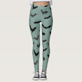 Spooky Black Bats Pattern Halloween Leggings (Vorderseite)