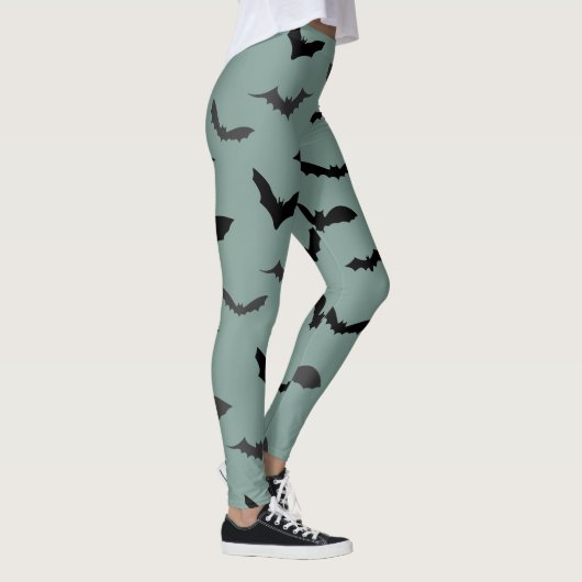 Spooky Black Bats Pattern Halloween Leggings (Rechts)