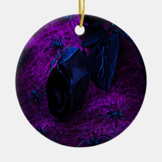 Spooky Black Blue Rose, Black Spiders, Lila, ZSG Keramikornament (Vorne)