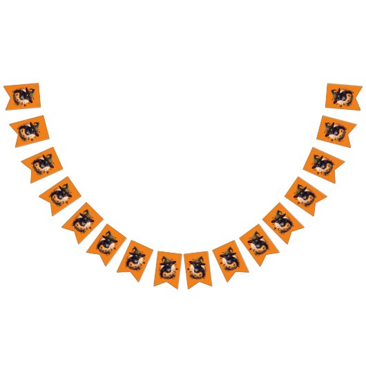 Spooky Black Cat & and Jack-o-Lantern Orange Wimpelkette (Alle)