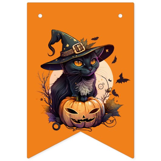 Spooky Black Cat & and Jack-o-Lantern Orange Wimpelkette (Zweite Fahne)