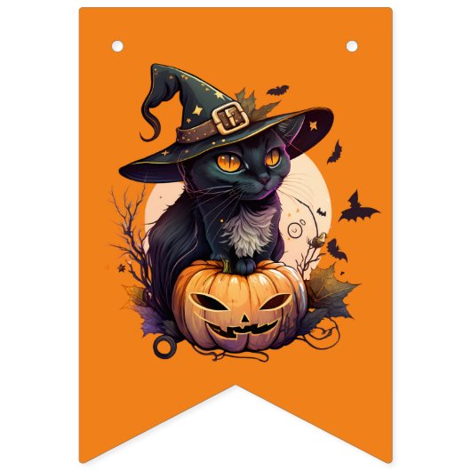 Spooky Black Cat & and Jack-o-Lantern Orange Wimpelkette (Dritte Fahne)