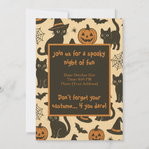 Spooky Black Cat and Pumpkin Halloween-Party Einladung