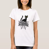 Spooky Black Cat auf einem Spiderweb Happy Hallowe T-Shirt (Vorderseite)