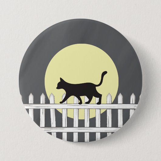 Spooky Black Cat auf Picketzaun Button (Vorderseite)