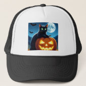 Spooky Black Cat auf Pumpkin Halloween Trucker Hat Truckerkappe (Vorderseite)