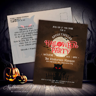 Spooky Black Cat Bats & Full Moon Halloween Einlad Postkarte