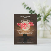 Spooky Black Cat Bats & Full Moon Halloween Einlad Postkarte (Stehend Vorderseite)