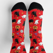 Spooky Black Cat & Ghost Halloween Pattern Socks Socken (Oben)