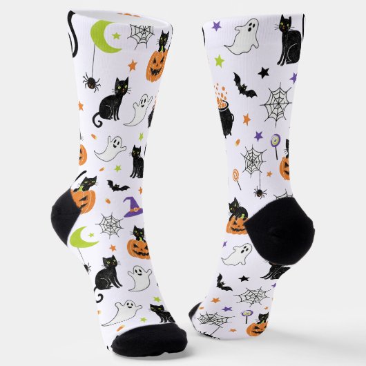 Spooky Black Cat & Ghost Halloween Pattern Socks Socken (Gewinkelt)