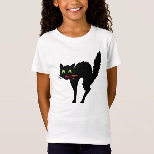 Spooky Black Cat Girls Halloween Trick oder Trete T-Shirt (Vorderseite)