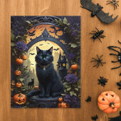 Spooky Black Cat Gothic Halloween Postkarte