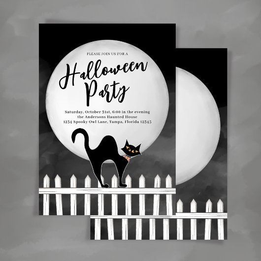 Spooky Black Cat Halloween Custom Party Einladung