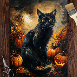 Spooky Black Cat Halloween Decoupage Seidenpapier