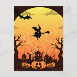 Spooky Black Cat Halloween Design - Modernes Minim Feiertagspostkarte