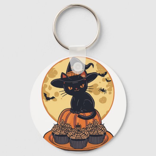 Spooky Black Cat Halloween Keychain – Cute & Creep Schlüsselanhänger (Vorderseite)