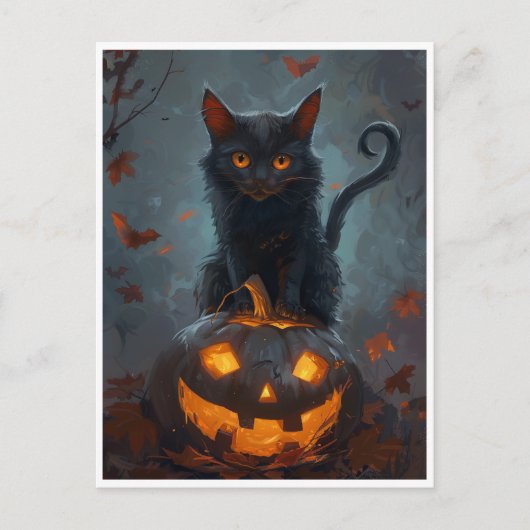 Spooky Black Cat Halloween Kunstdrucke und Geschen Postkarte (Vorderseite)