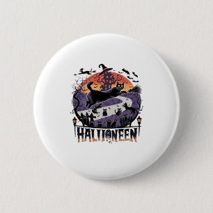 Spooky Black Cat Halloween Night � Vintag Spuk Button