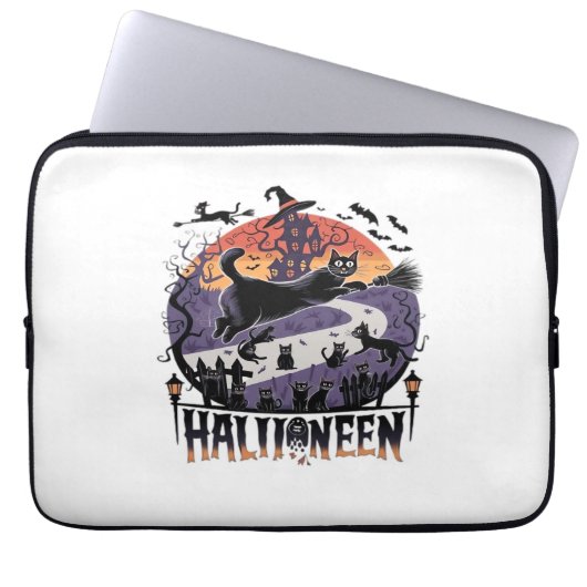 Spooky Black Cat Halloween Night - Vintag Spuk Laptopschutzhülle (Vorderseite)