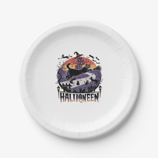 Spooky Black Cat Halloween Night - Vintag Spuk Pappteller (Vorderseite)