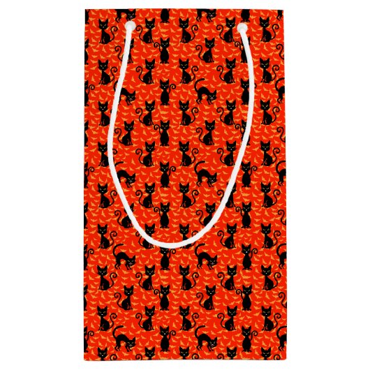 Spooky Black Cat Halloween Orange Bats Kleine Geschenktüte (Rückseite)