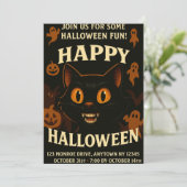 Spooky Black Cat Halloween-Party Einladung (Stehend Vorderseite)