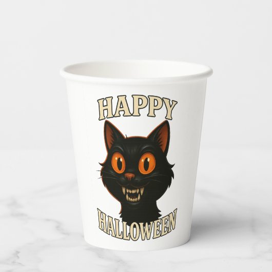 Spooky Black Cat Halloween-Party Pappbecher (Rückseite)