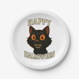 Spooky Black Cat Halloween-Party Pappteller