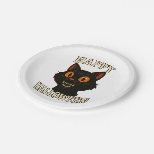 Spooky Black Cat Halloween-Party Pappteller (Schrägansicht)