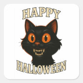 Spooky Black Cat Halloween-Party Quadratischer Aufkleber (Vorderseite)