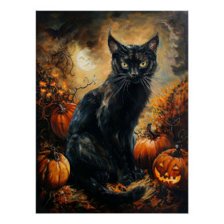 Spooky Black Cat Halloween Poster