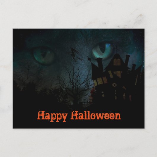 Spooky Black Cat Halloween Postkarte (Vorderseite)