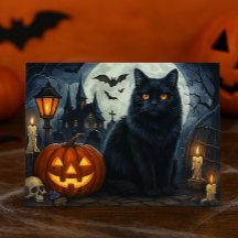 Spooky Black Cat Halloween Postkarte