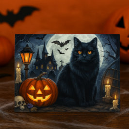 Spooky Black Cat Halloween Postkarte