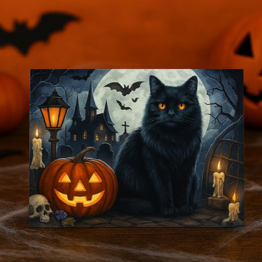Spooky Black Cat Halloween Postkarte
