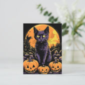 Spooky Black Cat Halloween Pumpkin Postkarte (Stehend Vorderseite)