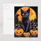 Spooky Black Cat Halloween Pumpkin Postkarte (Vorne/Hinten)