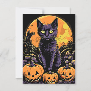 Spooky Black Cat Halloween Pumpkin Postkarte