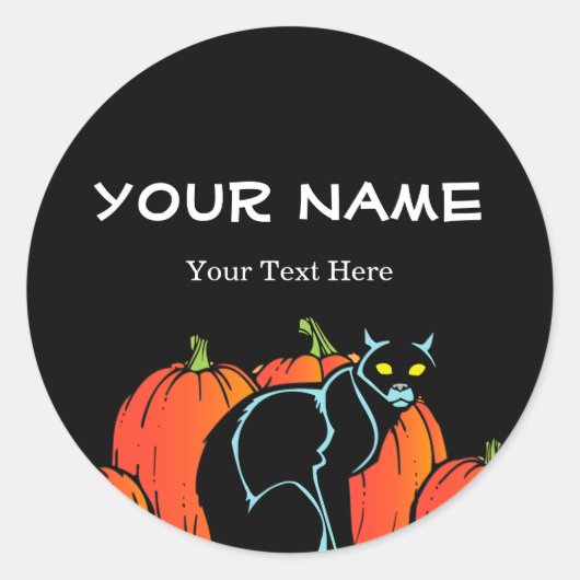 Spooky Black Cat Halloween Runder Aufkleber (Vorderseite)
