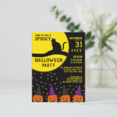 Spooky Black Cat Jack O'lantern Halloween-Party Einladungspostkarte (Stehend Vorderseite)