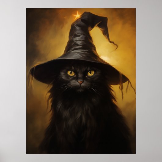 Spooky Black Cat mit Hexenhut Poster (Vorne)