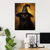 Spooky Black Cat mit Hexenhut Poster (Heimbüro)