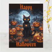 Spooky Black Cat mit Jack O'Lanterns Karte (Gelbe Blume)