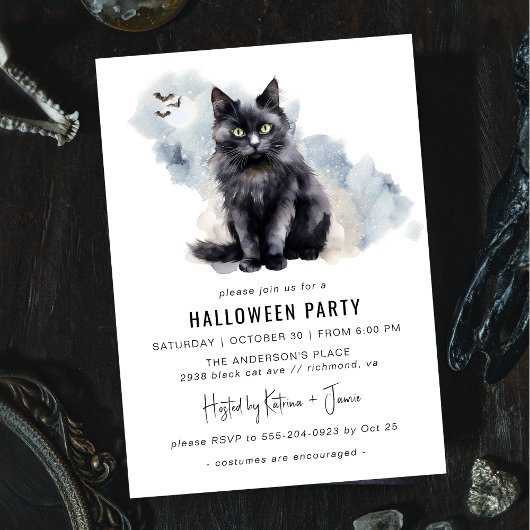 Spooky Black Cat | Niedliches Halloween-Party der  Einladung