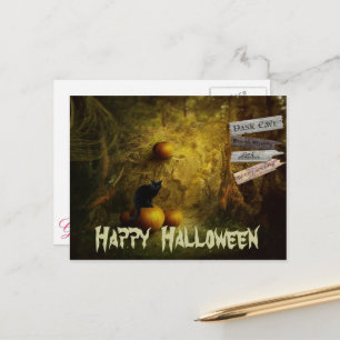 Spooky Black Cat, Pumpkin Halloween Postkarte