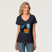 Spooky Black Cat Pumpkin T-Shirt (Vorderseite Vollansicht)